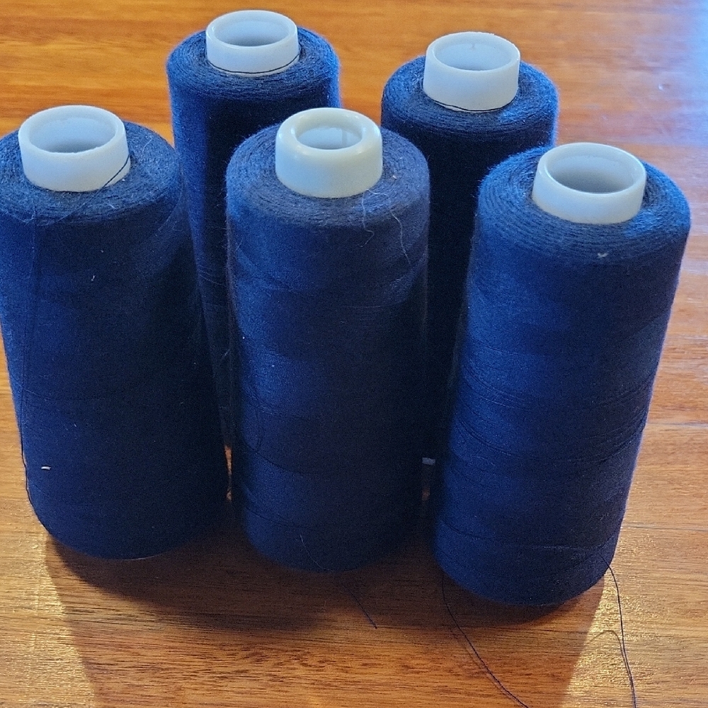 Set of Five Navy Blue Thread Spools